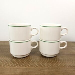 Vtg Syracuse‎ China Green Stripe Coffee Mug Cup Set Of 4 Heavy Restaurant Ware